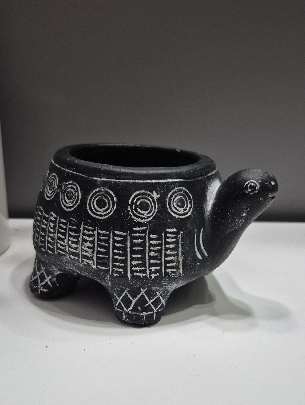 Handcrafted Turtle Planter - Black with White Etching